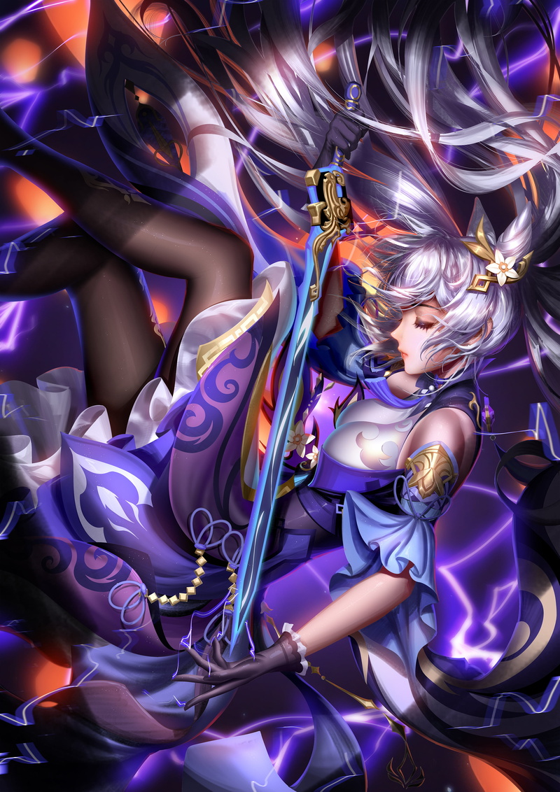 fan art, video games, fantasy girl, video game girls, anime girls, Keqing (Genshin Impact), artwork, long hair, 4K, anime, video game characters, video game art