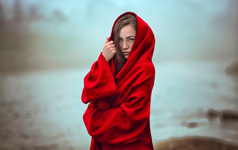 women, robes, red, model, 1080P