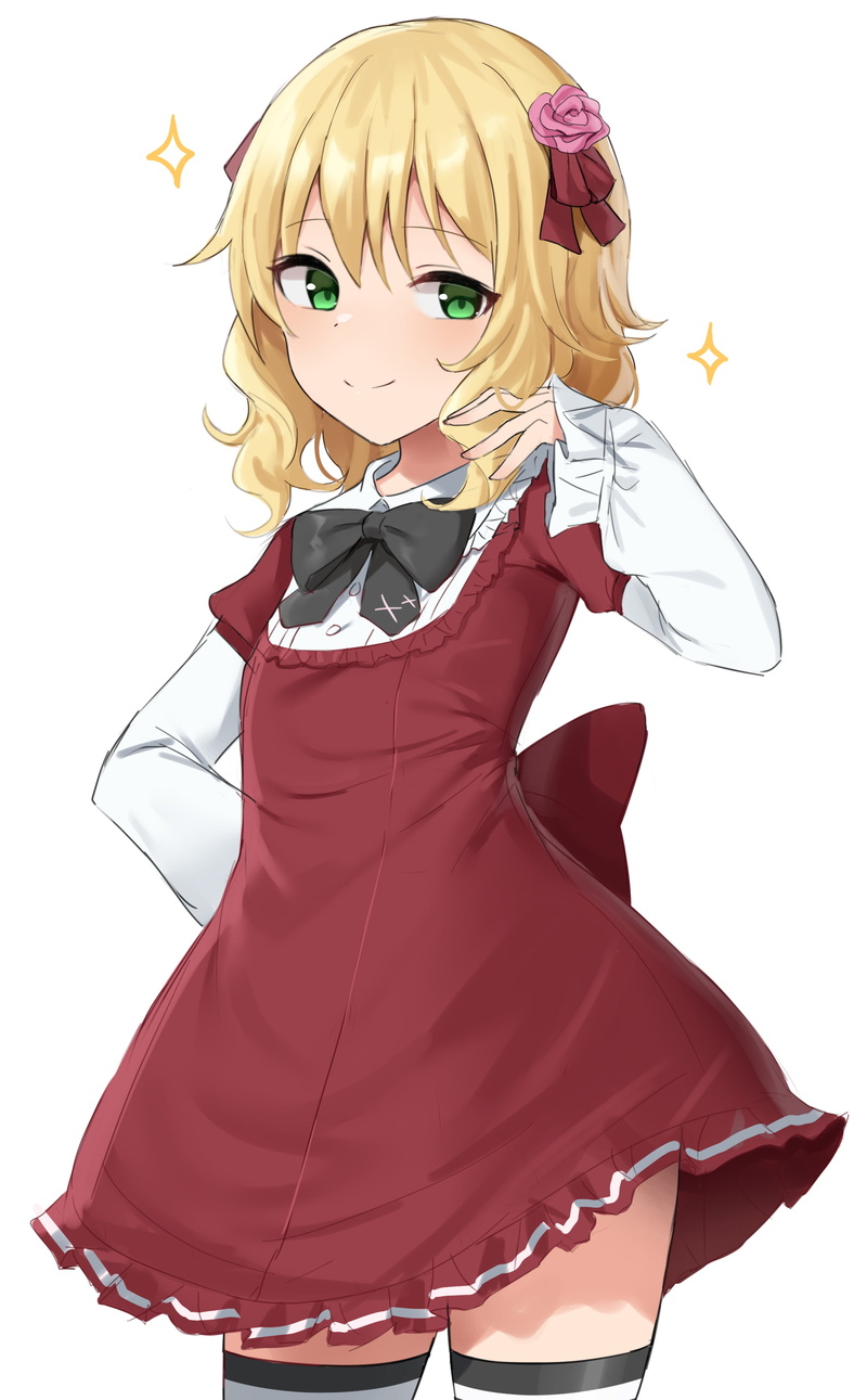 dress, anime girls, thighs, Sakurai Momoka (Idolmaster), Shengtian, 2K, blonde, green eyes, thigh-highs