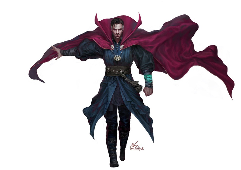 jewelry, 720P, robes, drawing, Marvel Cinematic Universe, white background, Marvel Comics, necklace, men, walking, cape, simple background, wizard, InHyuk Lee