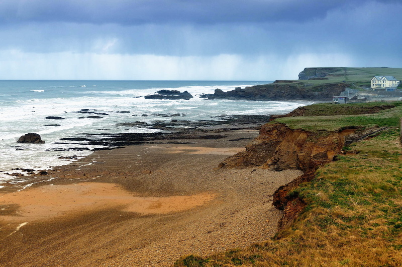 coastal, blue, sunny, british, erosion, water, crooklets beach, britain, red, heritage, coastline, geological, tintagel, nature, travel, formation, outdoor