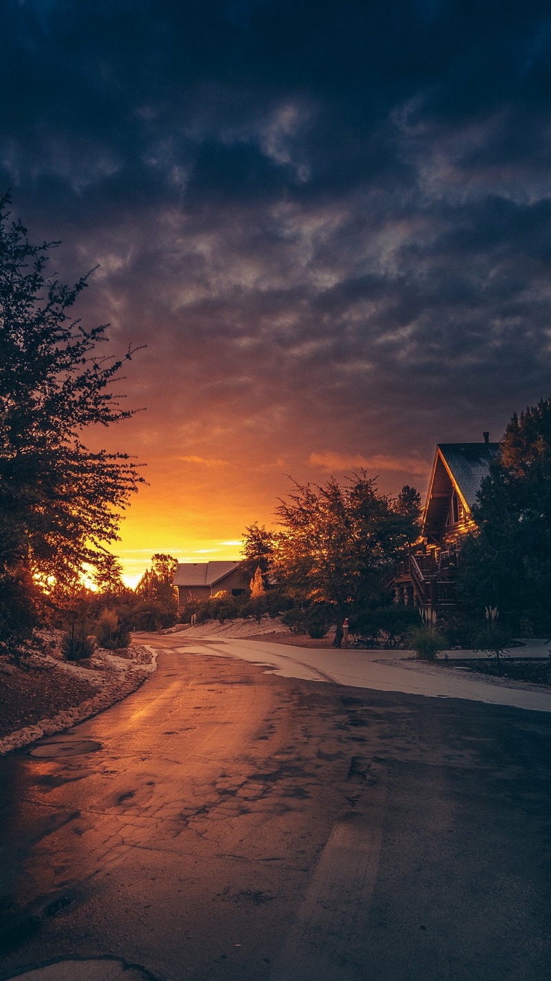 sky, environment, road, romantic sky, gray, beauty in nature, cloud - sky, tree, Golden Hour, dusk, architecture, landscape, scenics - nature, plant, no people