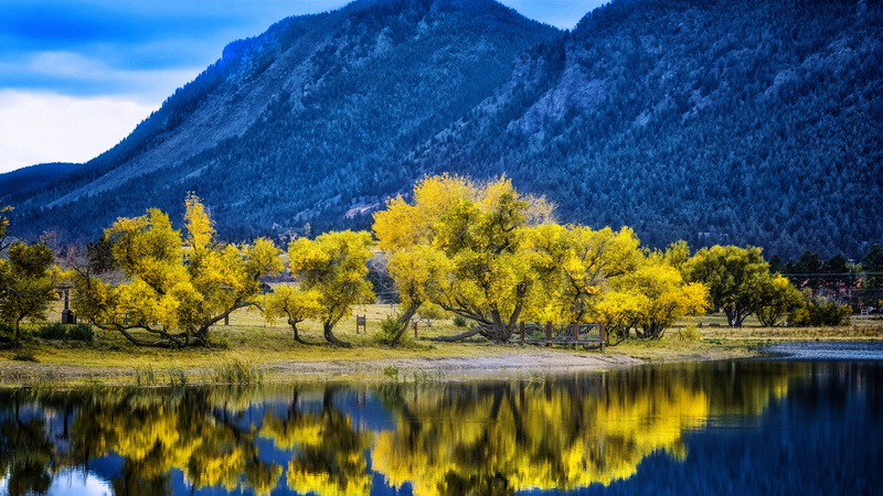 wilderness, sky, autumn, reflection, united states, nature, mountain lake, mountain, lake, colorado, tree, nature reserve, palmer lake, el paso, yellow leaves