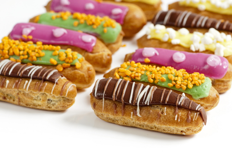 close-up, dessert, variation, sweet food, doughnuts, food, glaze, freshness, bread, eclairs, white background, no people, assorted, indulgence, food and drink