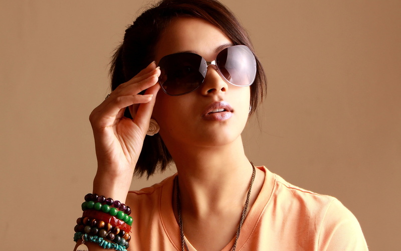 hairstyle, young adult, glasses, portrait, Bhavana, adult, beauty, headshot, colored background, close-up, studio shot, front view, 2011, 2K, Actress