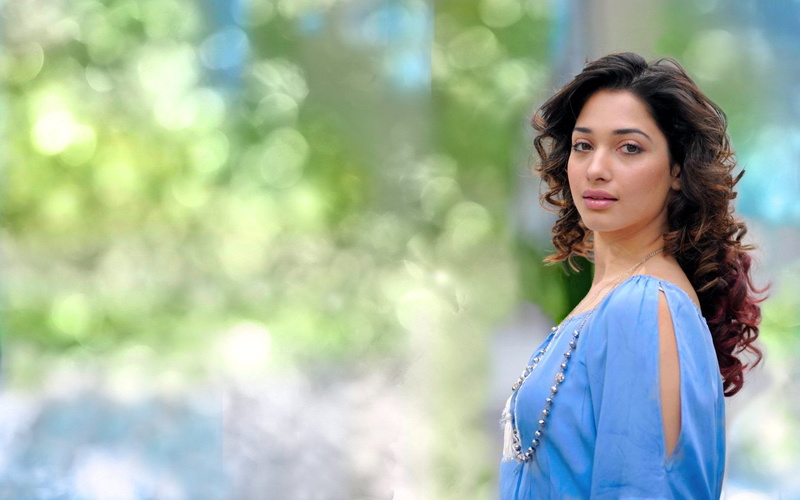 day, Actress, Actresses, young adult, 1080P, Bollywood, nature, women, Tamannaah Bhatia, beauty, long hair, standing, Brunette, plant, looking at camera