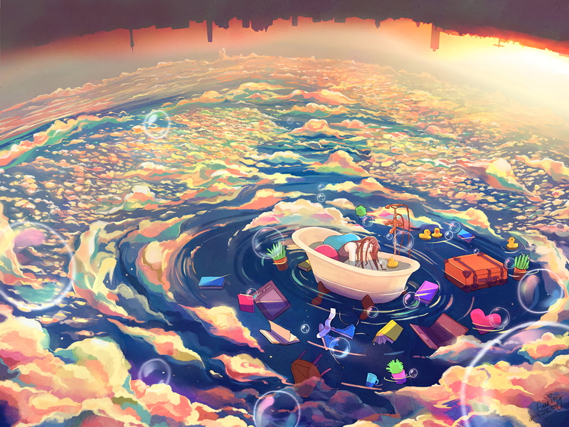 aerial view, amusement park ride, outdoors, bathtub, multi colored, high angle view, enjoyment, sunset, tub, abstract, sea, white, 1080P, beauty in nature