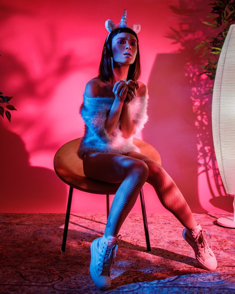sitting, long hair, full length, model, nightlife, indoors, red, clothing, seat, portrait, fashion, hairstyle, beautiful woman, Aleksey Trifonov, beautiful people