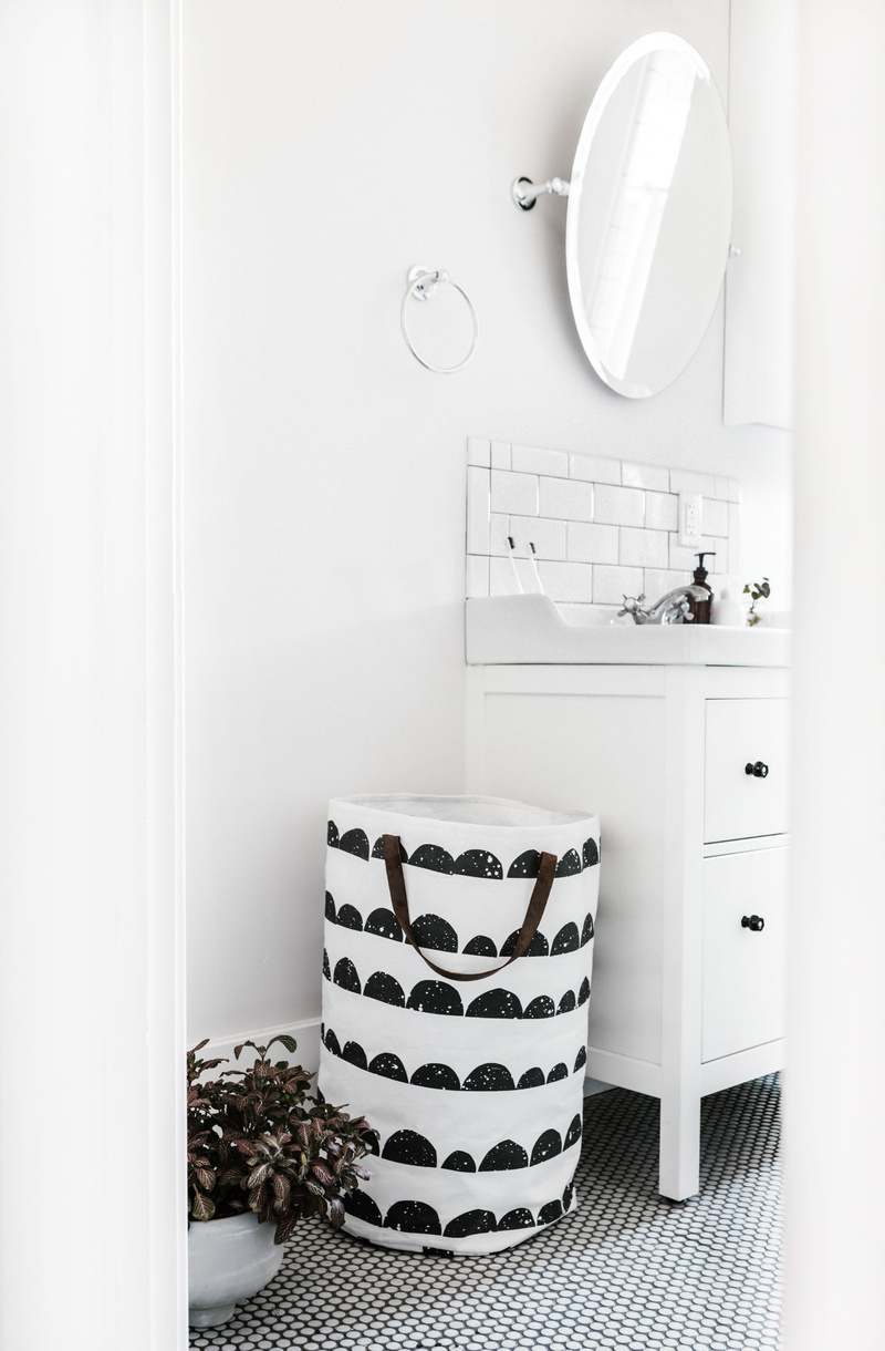 bathroom counter, sink, bag, day, white color, shelf, home, home interior, lighting equipment, furniture, no people, minimalism, wall - building feature