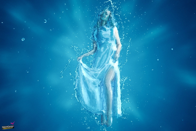water, hairstyle, adult, photo manipulation, outdoors, water drops, young adult, motion, swimming pool, underwater, bubbles, blue, sea, one person, cyan