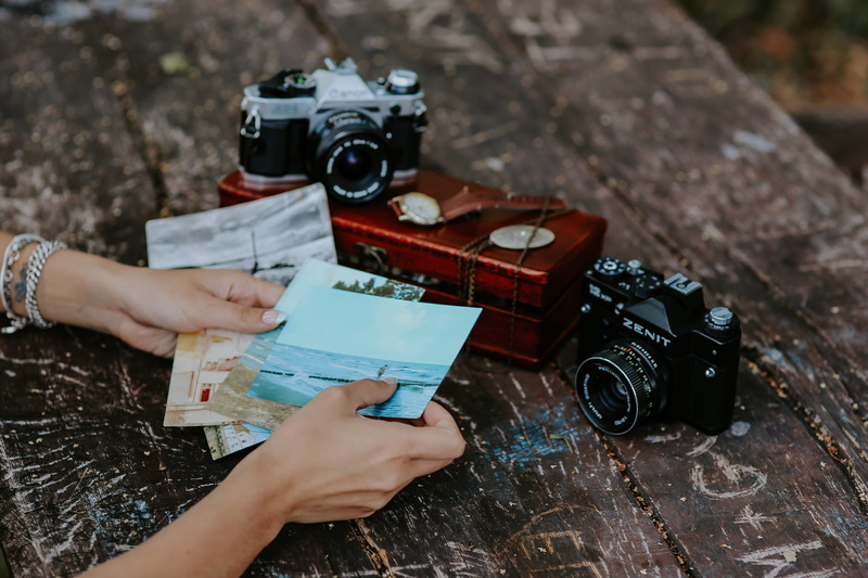 retro Styled, unrecognizable person, photos, images, photographic equipment, leisure activity, photographer, one person, high angle view, technology, travel