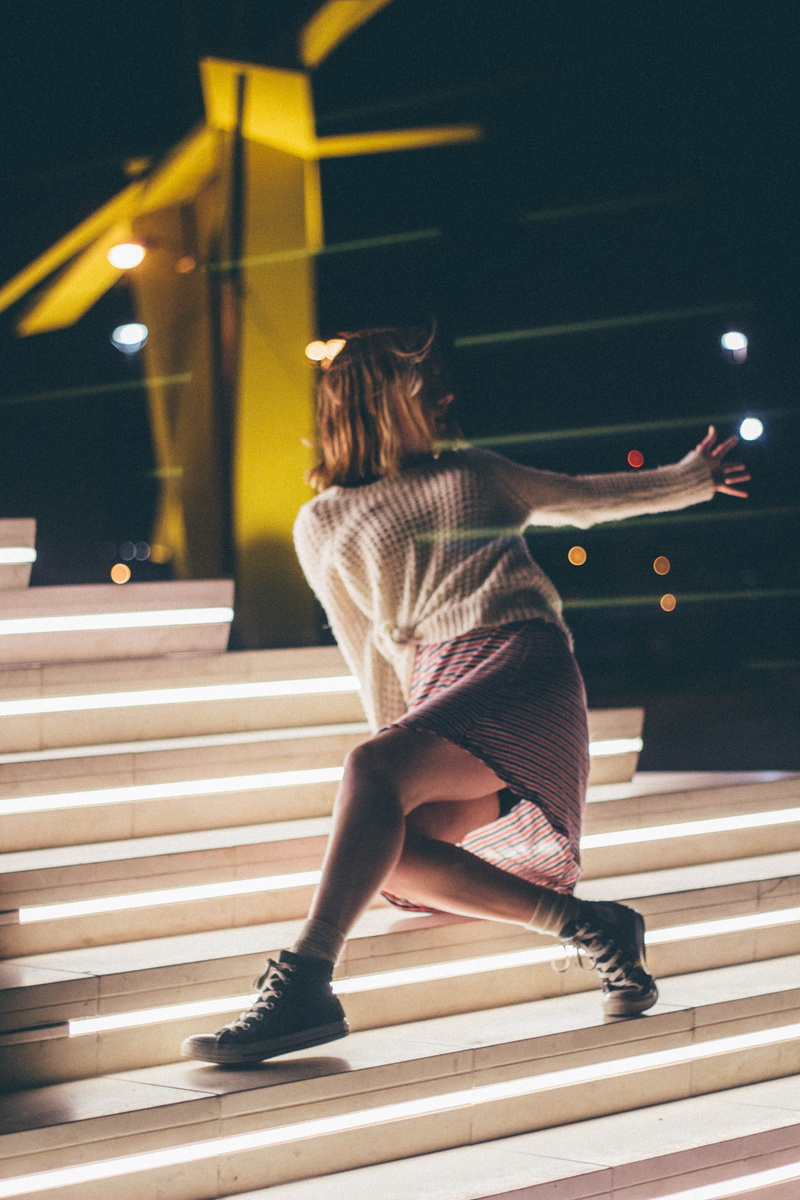 young adult, nighttime, girl, city, fashion, casual clothing, burden, young women, converse, leisure activity, blonde, top, adult, dance, model, art, night