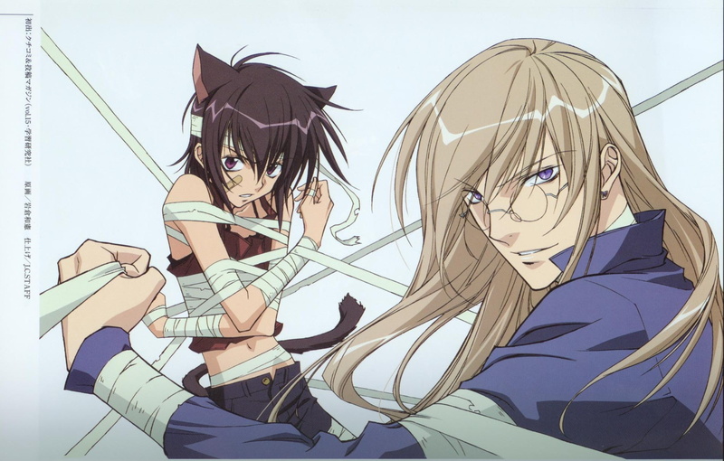 nekomimi, boys, cat, ears, agatsuma, bandages, purple, tail, aoyagi, anime, 1080P, eyes, blondes, loveless, ritsuka, bandaids, soubi, brunettes