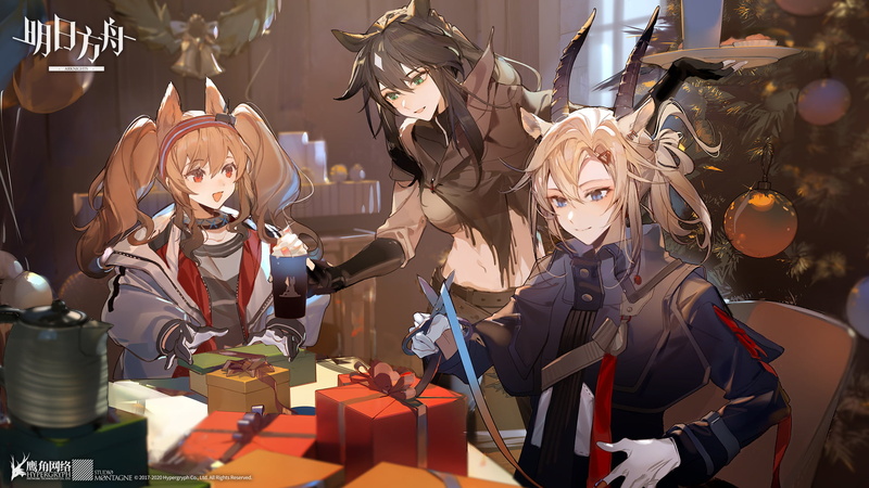 artwork, Hot Cocoa, green eyes, bangs, ponytail, anime games, tea, anime girls, jacket, hair clip, light hair, anime boys, video game art, belt, Christmas presents
