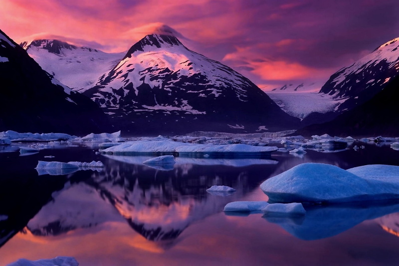 snowy peak, snowcapped mountain, photography, cloud - sky, frozen, lake, cover, glaciers, ice, Alaska, landscape, tranquility, reflection, mountain peak