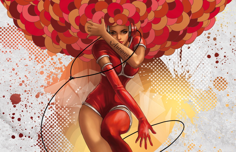 fashion, leisure activity, one person, illustration, autumn, front view, headphones, holding, red, young women, adult, women, 4K, clothing, arts culture and entertainment