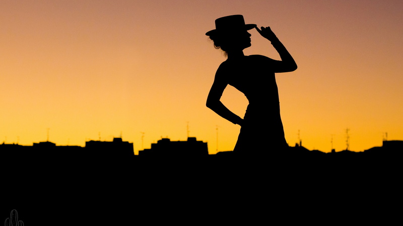 4K, Tango, silhouette, hat, city, woman, pose