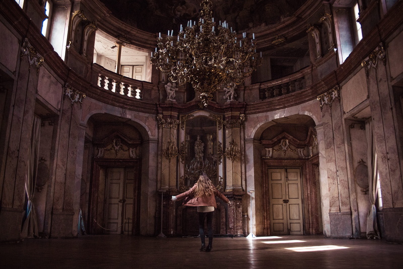 chandelier, dancing, arts culture and entertainment, young women, person, stage, structure, women, indoors, young adult, one person, ballroom, gold, religion