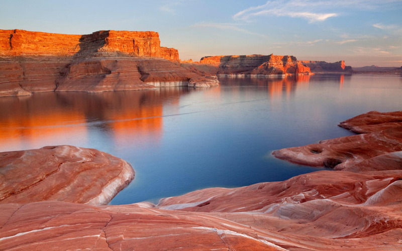 rocky, landscape, landmark, powell, mountains, water, bay, america, utah, body, padre, brown, 1080P, lac