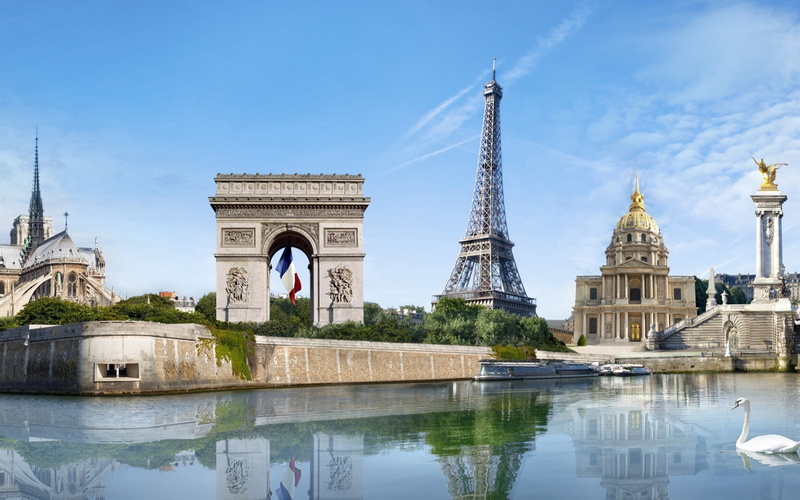 romance, bridge - Man Made Structure, outdoors, national Landmark, water, nature, tower, cultures, arc de triomphe, city, illustration, building exterior