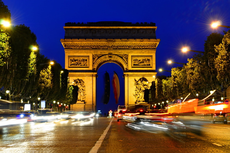 tourist, de, arch, mode of transportation, night, tourism, arc de Triomphe, 1080P, people, champs-Elysees Quarter, cultures, avenue des Champs-Elysees