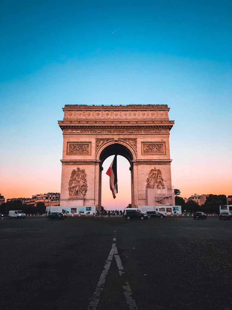 arch, city gate, nature, france, city, direction, paris, 4K, built structure, road, surface level, sunset, sky, augustin de montessquiou, the past, the way forward