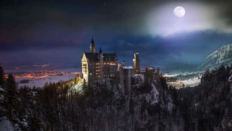 architecture, tourism, building exterior, scenics - nature, bridge, structure, full moon, historic, ancient, old, church, astronomy, town, cloud - sky