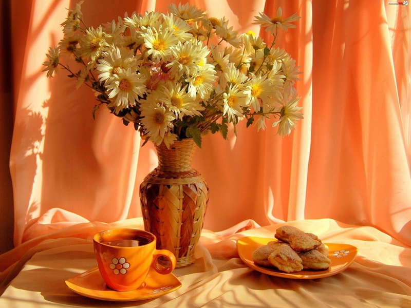 orange, tea, 1080P, nature and landscapes, tea party, party, flowers, still life