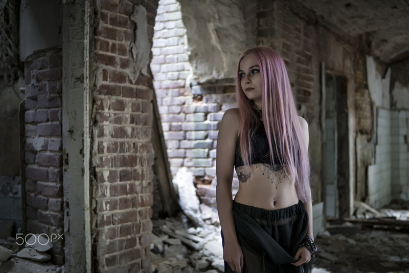 indoors, hairstyle, beauty, young women, pink hair, adult, architecture, young adult, portrait, Sergey Sergeev, standing, beautiful woman, hair, three quarter length