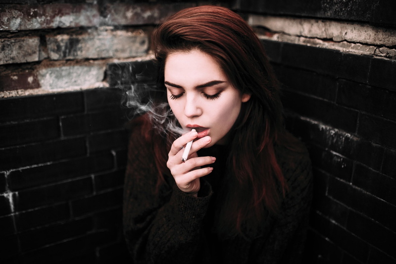 girl, black, makeup, hairstyle, wall, brick, Nadia, smokes, cigarette ...