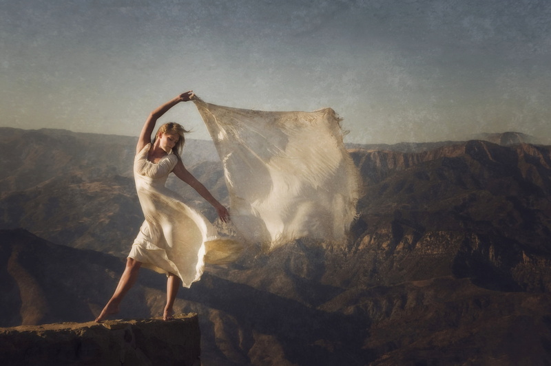 dress, the wind, girl, 2K, texture, mood, mountains, shawl