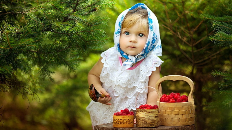 looking at camera, Tree, summer, white, nature, Raspberry, Spoon, happiness, innocence, sweet Food, portrait, girls, real people, smiling, Spruce, toddler