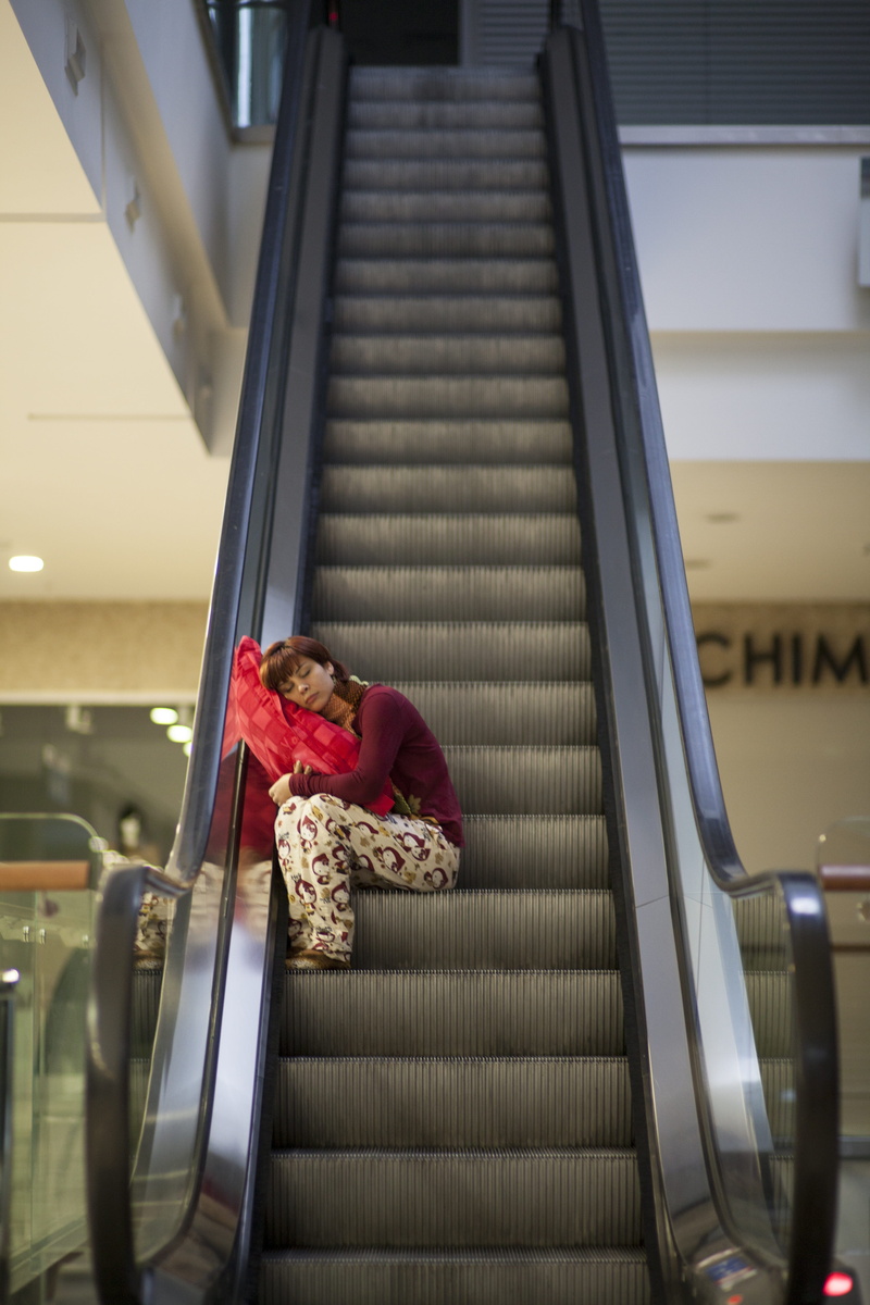 girl, conceptual, steps and staircases, architecture, indoors, women, beauty, one person, casual clothing, convenience, Sleep, fiction, real people, staircase