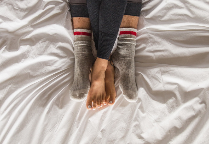 woman, socks, man, pair, couple, bed, gray, 1080P, feet