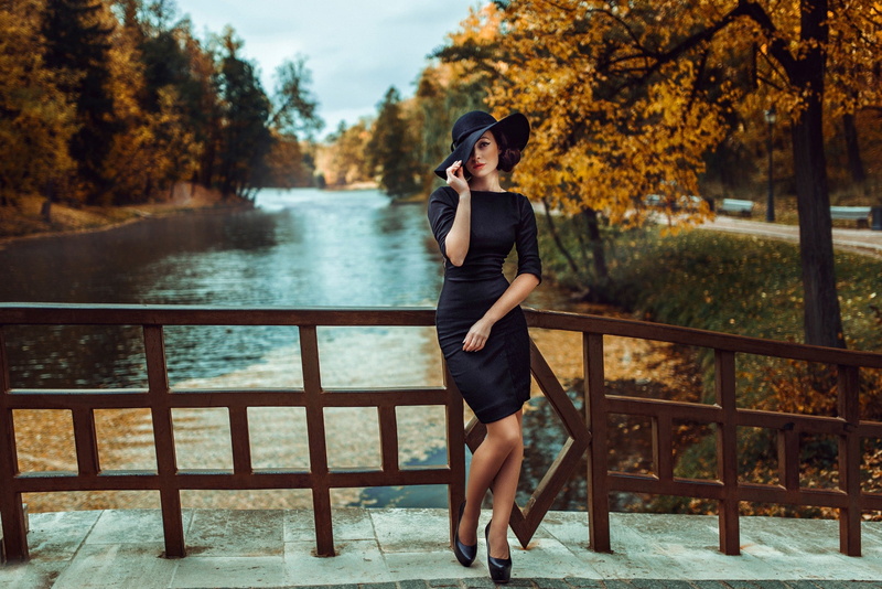 1080P, girl, Russia, dress, black, hat, black dress, figure