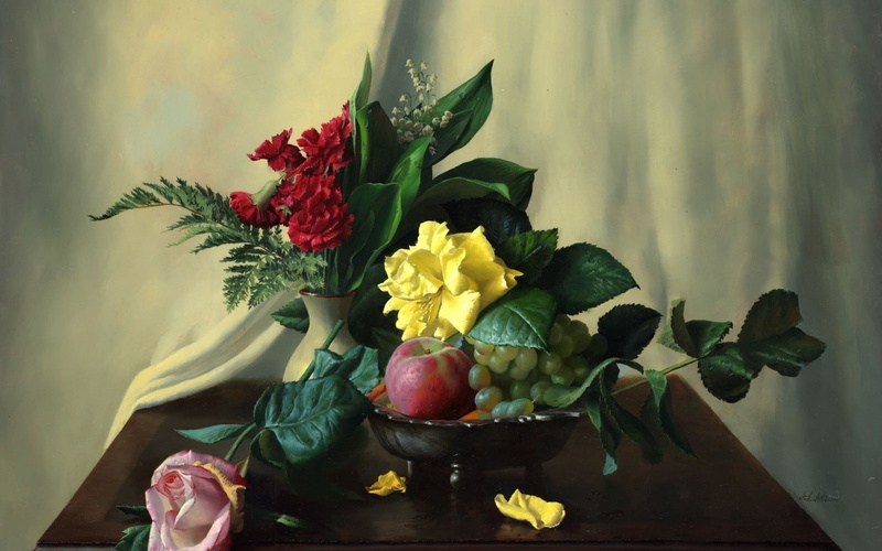 wood - Material, painting, elegance, pink, bouquet, vase, lilies, nature, love, table, fragility, retro Styled, backgrounds, gift, decor, wedding, food