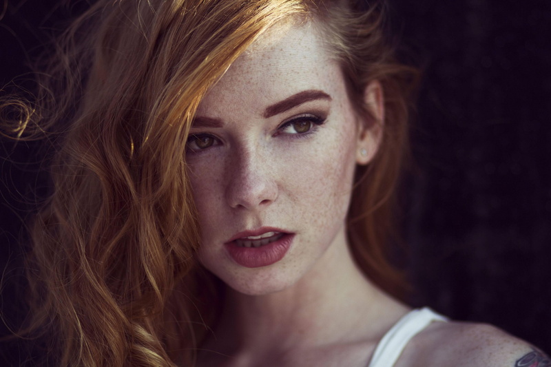 looking away, women, brown eyes, face, open mouth, red lipstick, readhead, Hattie Watson, redhead, freckles, solo, hazel eyes, long hair, portrait, model