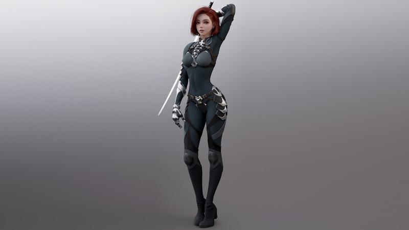 readhead, 2K, Shin JeongHo, armor, katana, suite, Armored, ArtStation