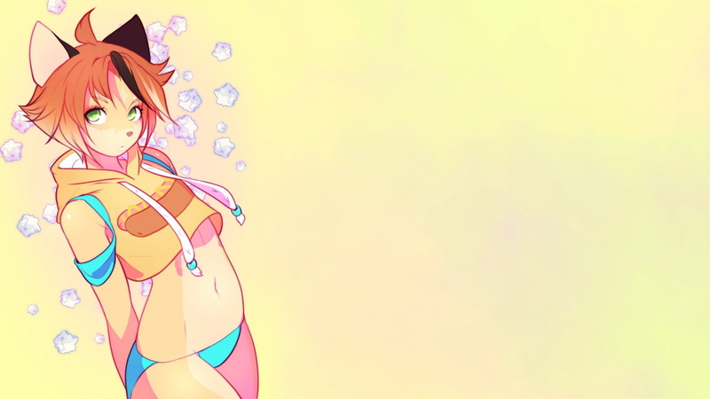 belly, manga, simple background, 1080P, cat ears, nekomimi, anime girls, furry, anime, blue swimsuit, readhead