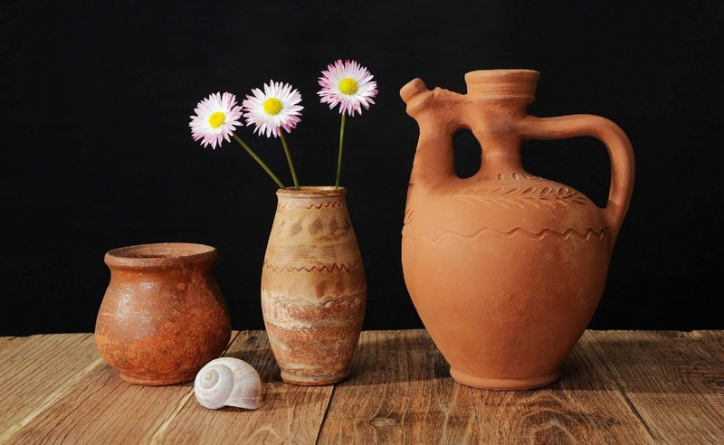 daisy, earthenware, craft, clay, rustic, old-fashioned, arrangement, flowering plant, ornate, brown, pottery, food and drink, homemade, crockery, ceramic