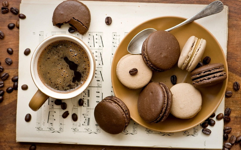 macaron, cup, coffee, cookies, 1080P