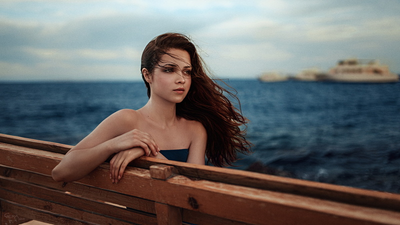 Look, 1080P, Model, Beautiful, Girl, The sea, Kseniya Kokoreva, Hair