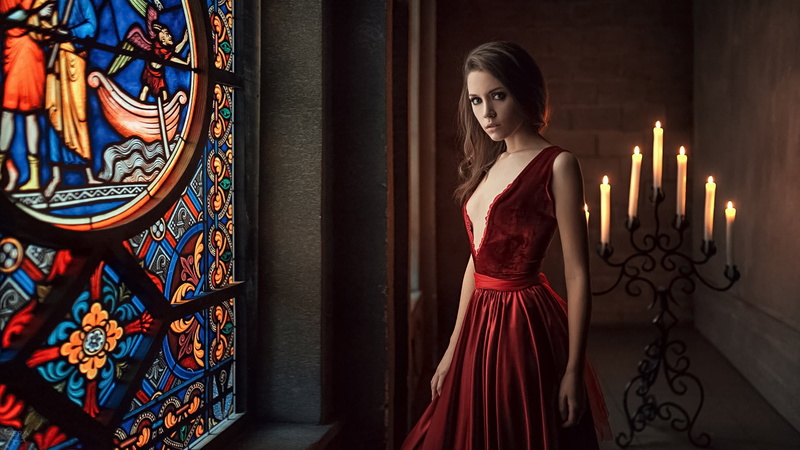 Look, Dress, beauty, adult, Candles, women, belief, young adult, standing, beautiful woman, clothing, candle, fashion, flame, one person, ornate, Red, Beautiful
