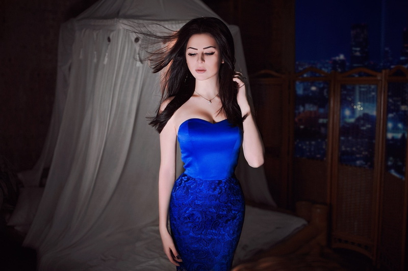contemplation, dress, strapless, beauty, portrait, blue, hair, twilight, photographer, beautiful, hairstyle, sweetheart, teenager, long hair, young women