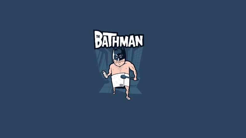 blue background, minimalism, humor, simple background, flip flops, towel, comics, 1080P, Batman, logo, bath, mask, makeup brush