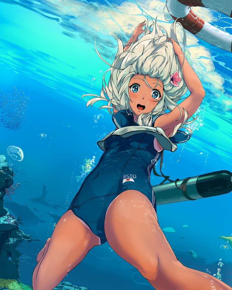 digital art, artwork, 1080P, anime girls, school swimsuits, swimwear