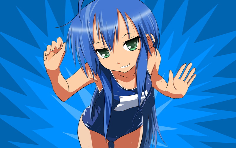 School Swimsuits, 720P, Izumi Konata, Water Drops