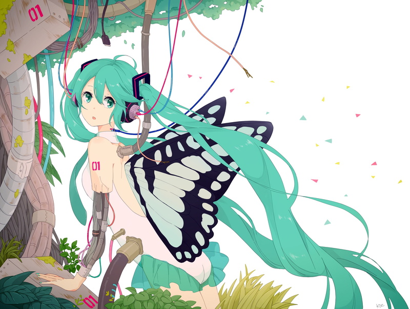 swimsuit, hatsune, twintails, swimmt, long, 1080P, hair, kise, tattoo, miku, aqua, wings, eyes, headphones, vocaloid