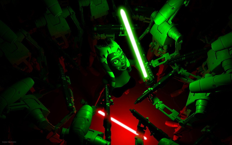 hair, girls, jedi, censored, ahsoka, weapons, tattoos, visage, blue, clone, bikini, tano, white, modeling, wars, faces, 1080P, eyes, dark, star