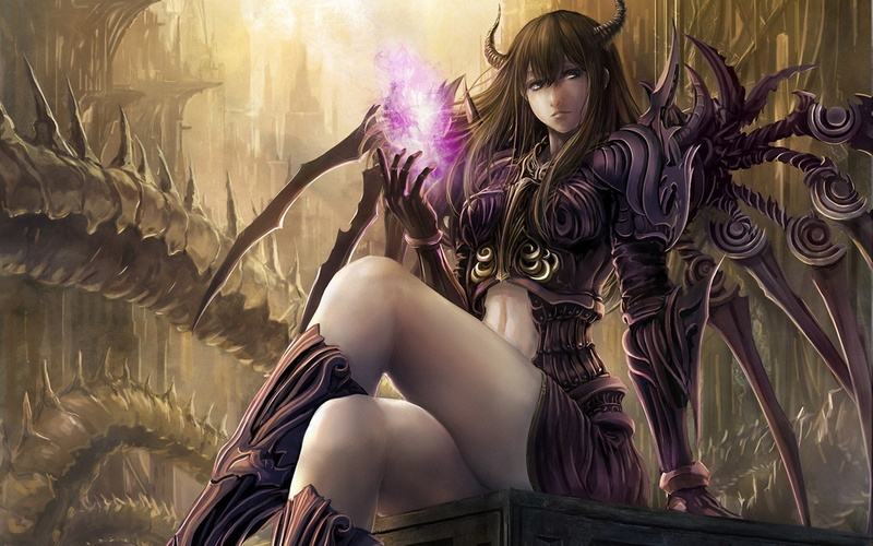 anime, lingerie, holding, armor, women, indoors, long hair, real people, Witch, fashion, light, young women, hairstyle, Fantasy, purple, clothing, 1080P
